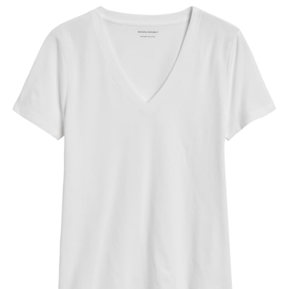 Banana Republic V-Neck White Cotton Tee, Size L